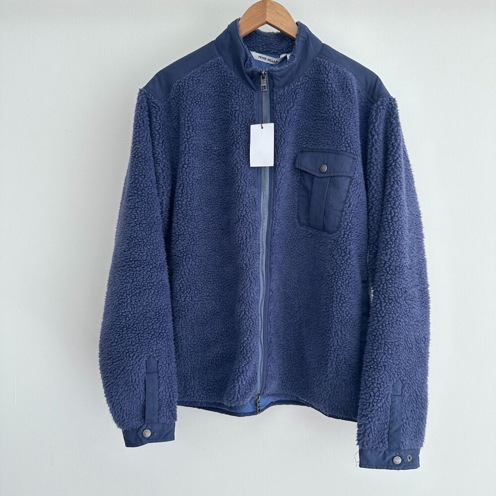 Peter Millar Navy Blue Sherpa Bomber Jacket